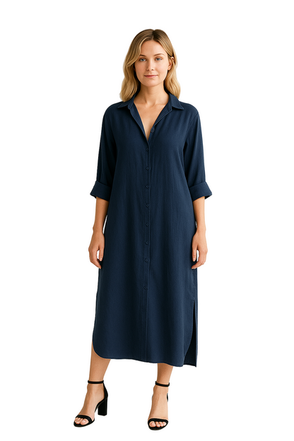 Damen Hemdkleid mit Knopfleiste und Seitenschlitz