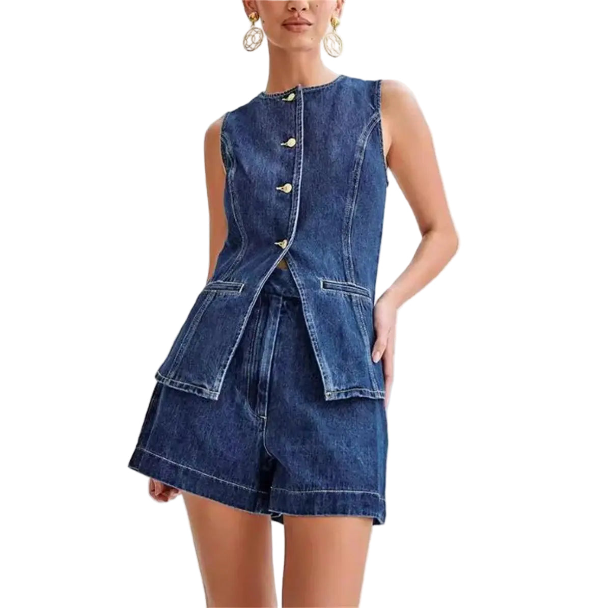 Ärmelloses Denim-Set mit Shorts