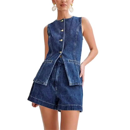 Ärmelloses Denim-Set mit Shorts