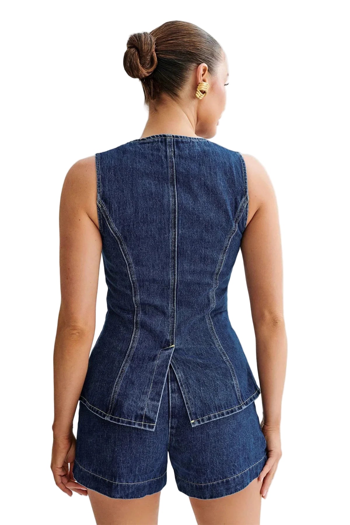 Ärmelloses Denim-Set mit Shorts