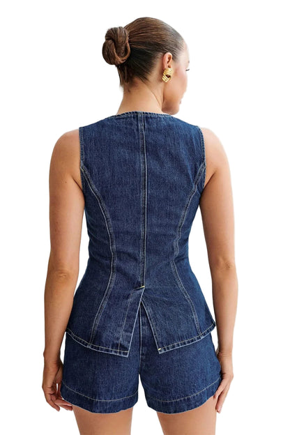 Ärmelloses Denim-Set mit Shorts