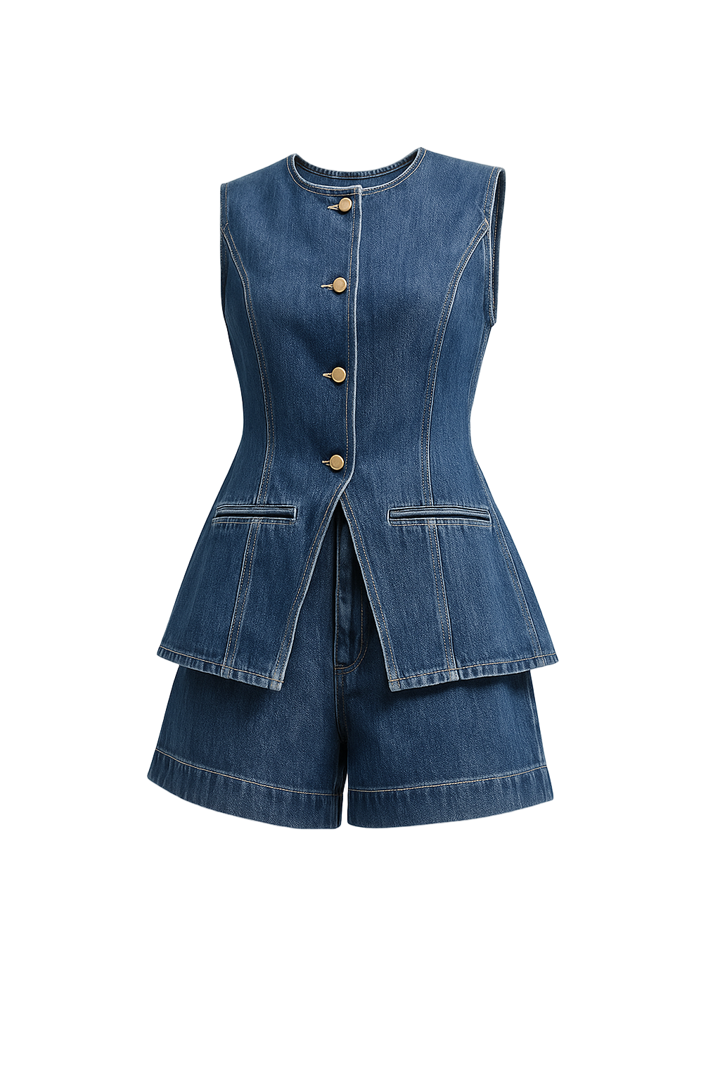 Ärmelloses Denim-Set mit Shorts