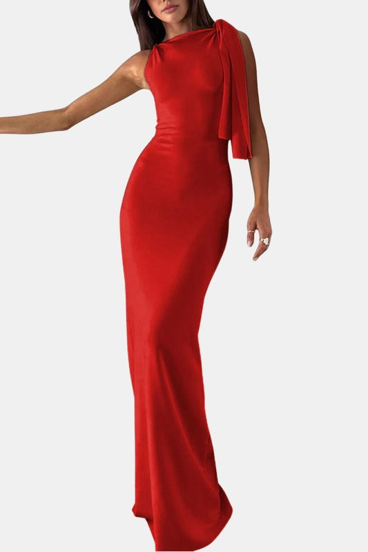 Ärmelloses Maxikleid mit geknotetem Schulterdetail – Elegantes Jersey-Kleid für besondere Anlässe 1