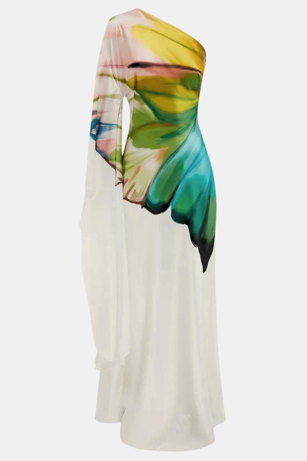 Asymmetrisches Maxikleid mit farbigem Print