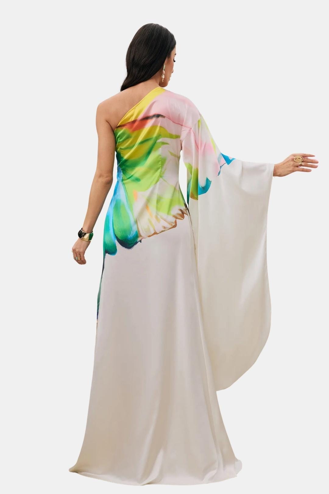 Asymmetrisches Maxikleid mit farbigem Print