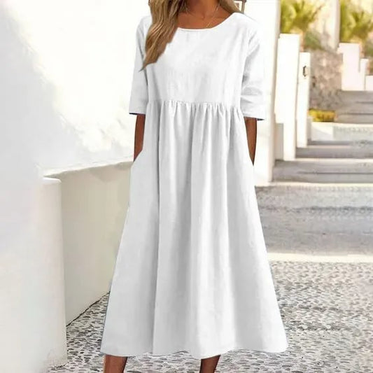 Atmungsaktives Damen Sommerkleid mit Seitentaschen – Leichtes, Fließendes Kleid für Freizeit und Strand 0