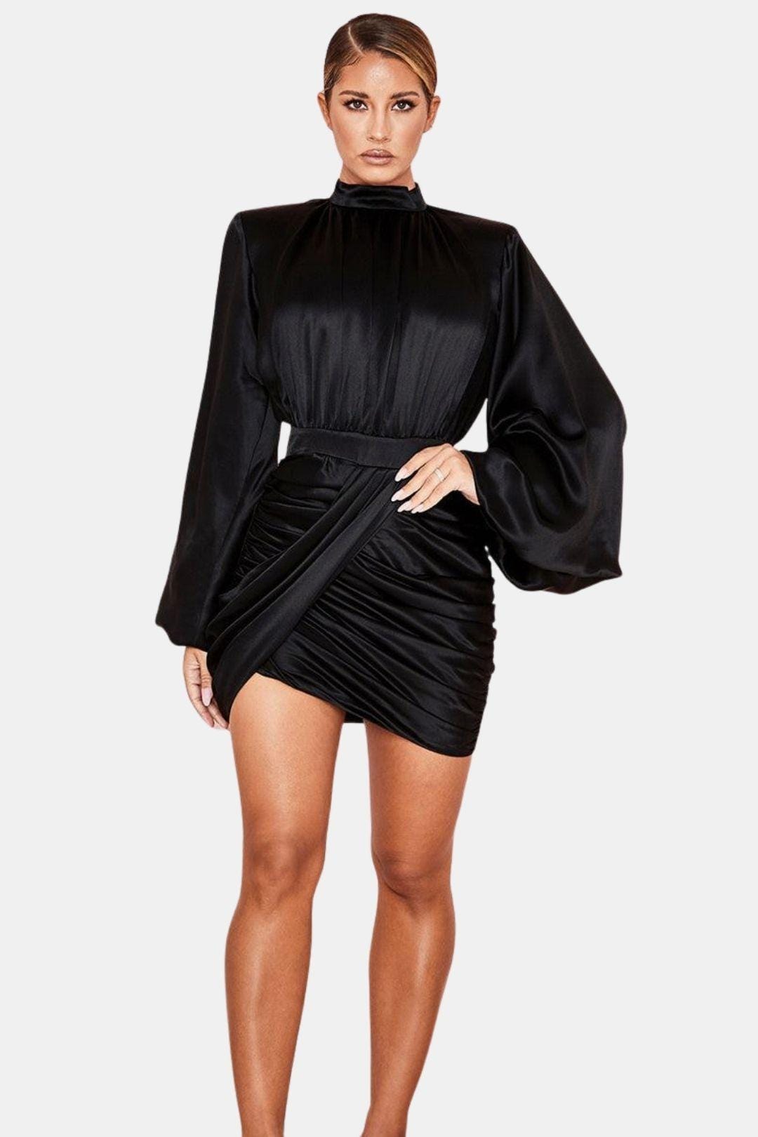 Damenkleid mit Satinoptik und Ballonärmeln