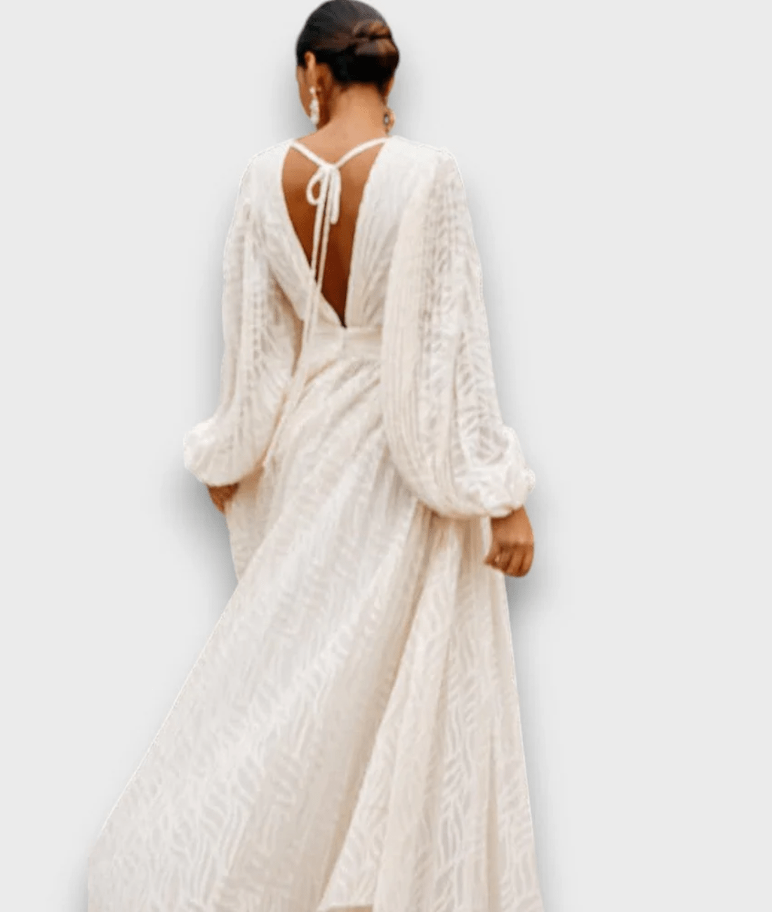 Langes Kleid mit Ballonärmeln in Cremeton