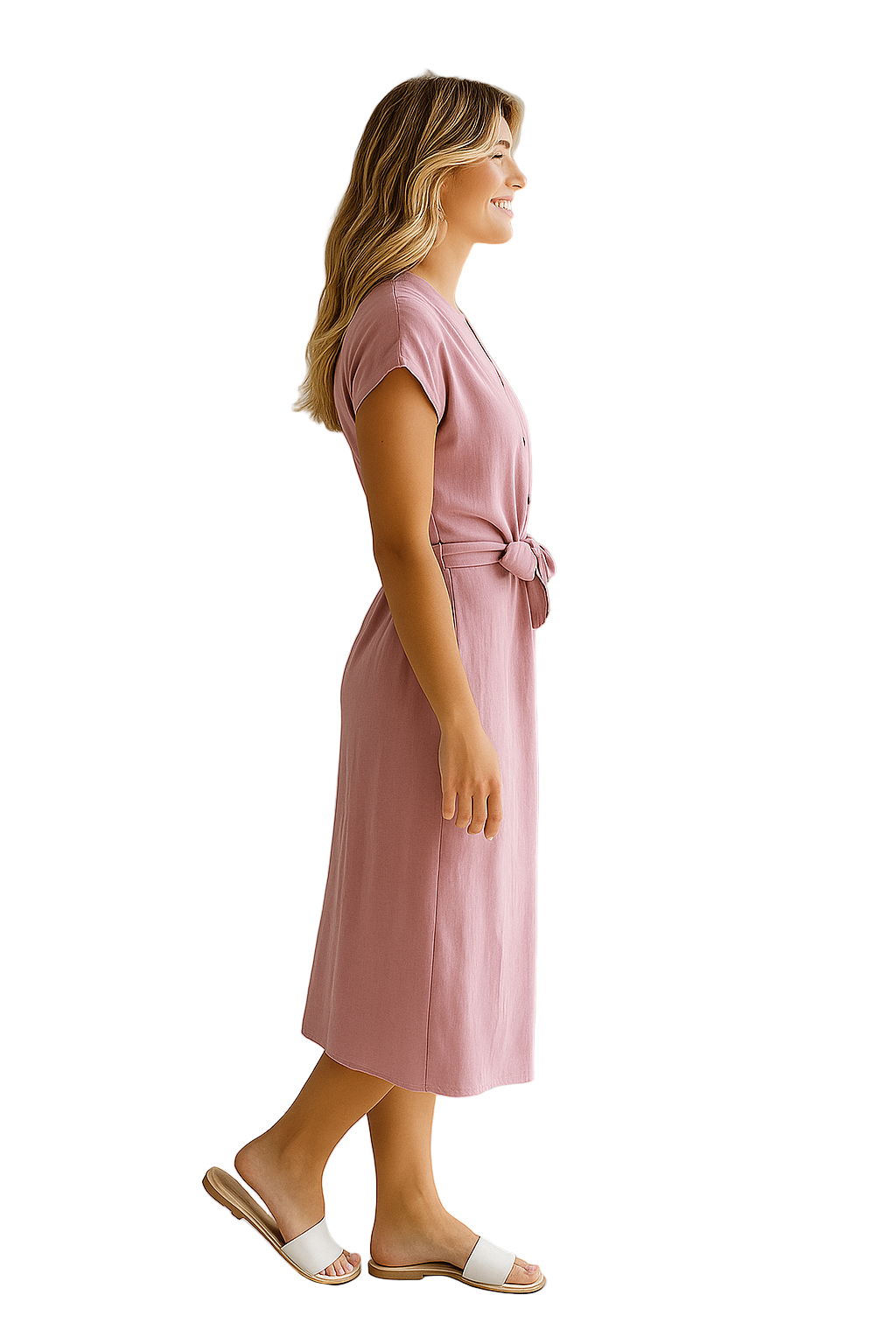 Midikleid mit Knopfleiste und Bindegürtel