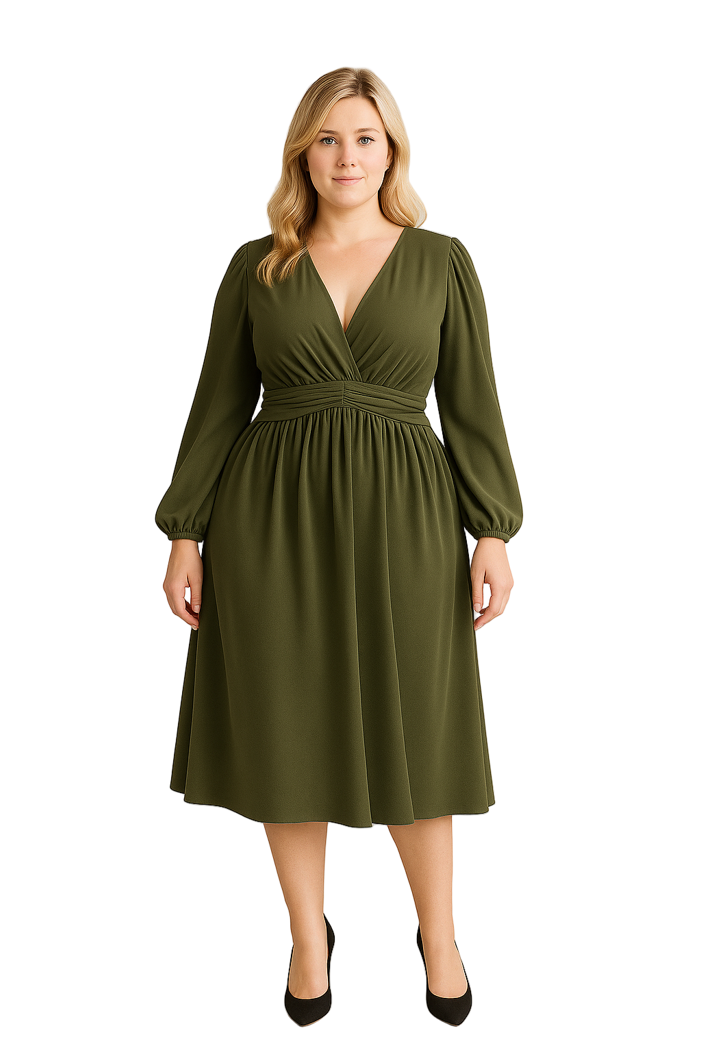 Midikleid mit langen Ärmeln und Faltendetails