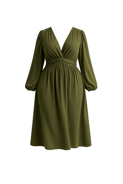 Midikleid mit langen Ärmeln und Faltendetails