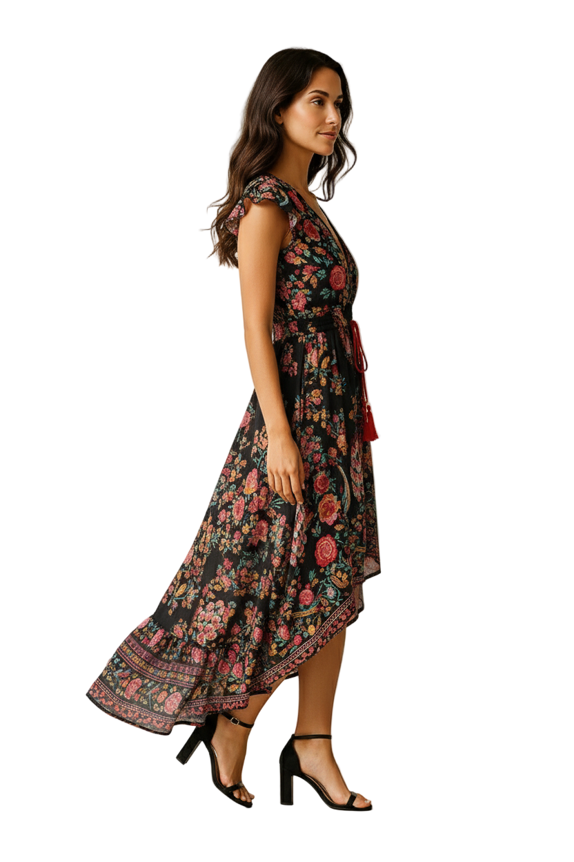 Sommerkleid mit Blumenmuster und asymmetrischem Saum