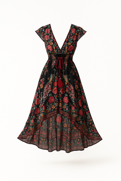 Sommerkleid mit Blumenmuster und asymmetrischem Saum